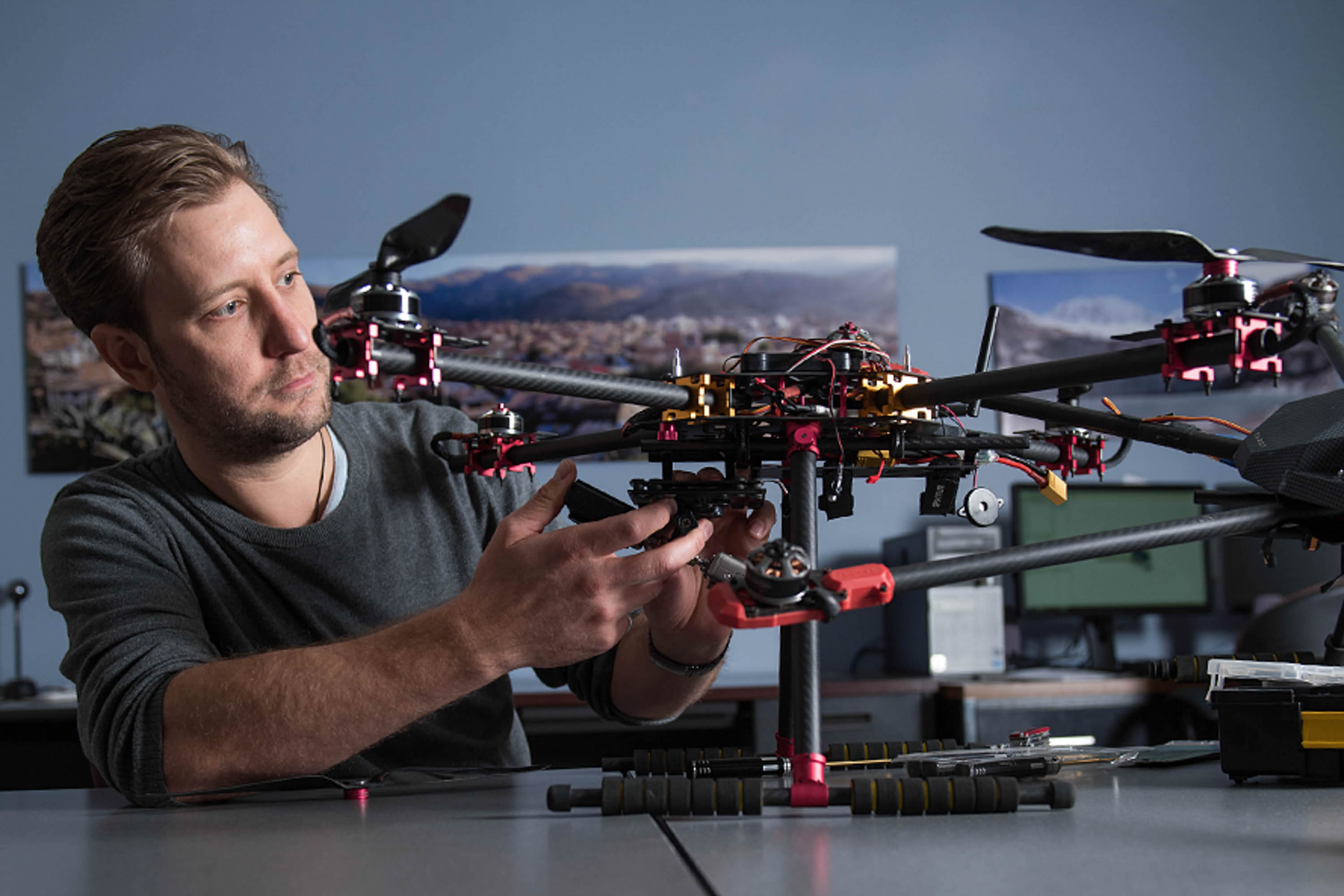 Graduate student with drone